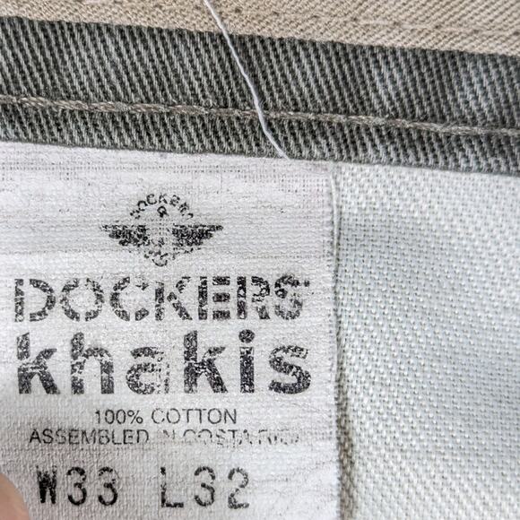 Dockers Khakis 33x32 Mens Pleated Chino Pants Olive Green Cotton Vintage Y2K - Picture 3 of 4